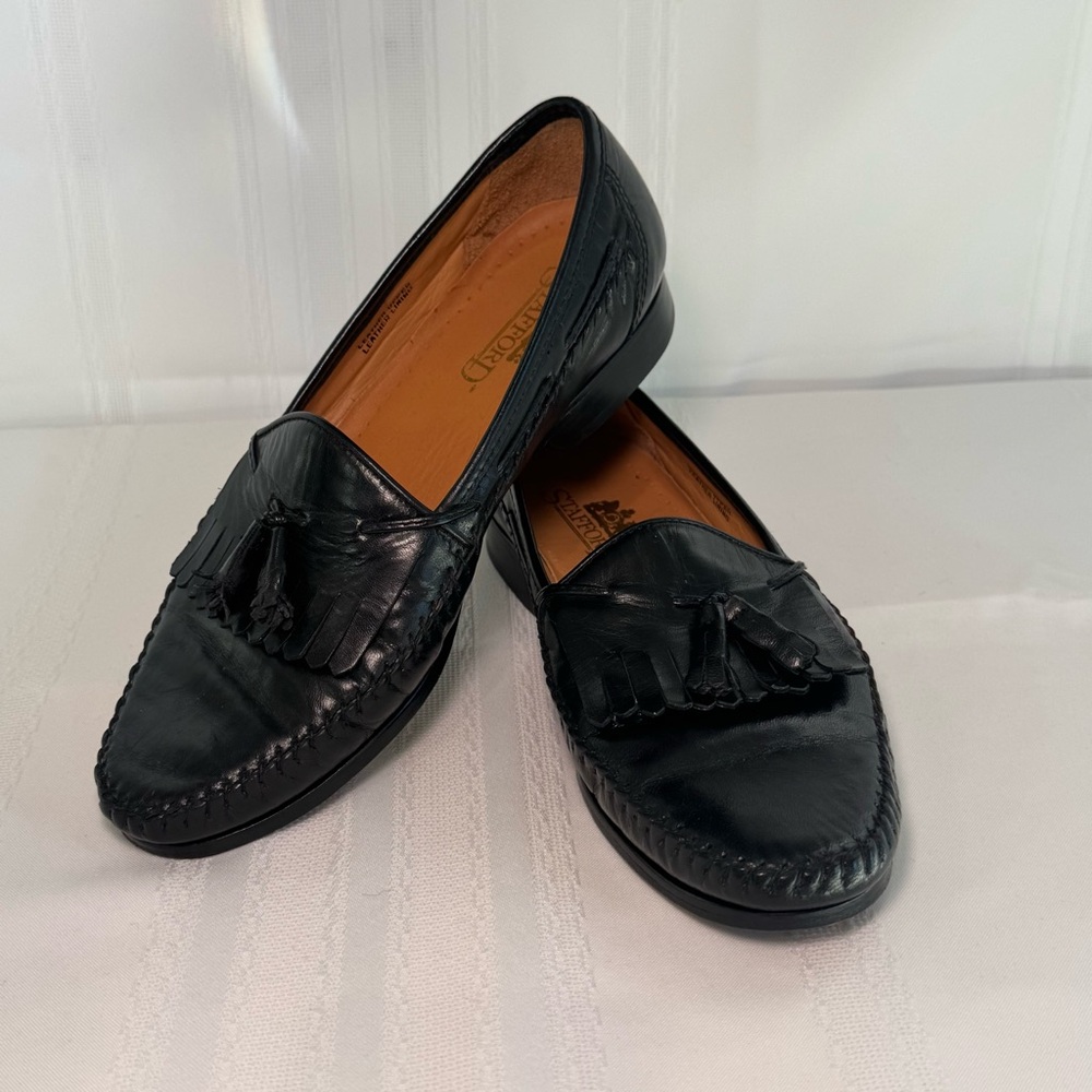 Stafford Men's Black Leather Tassel Size 7.5 D Slip On Loafers Shoes